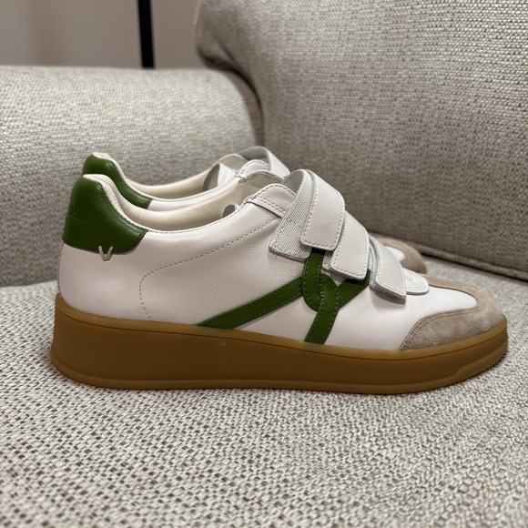 Veronica Beard Reagan Velcro Sneaker in Leather/Suede: White/Lemongrass Green 7 - Picture 5 of 9